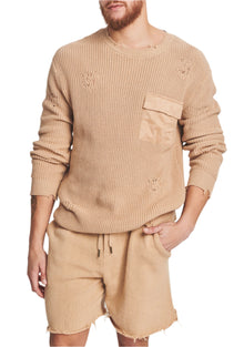 Unisex | Devin Sweater | Tan Distress