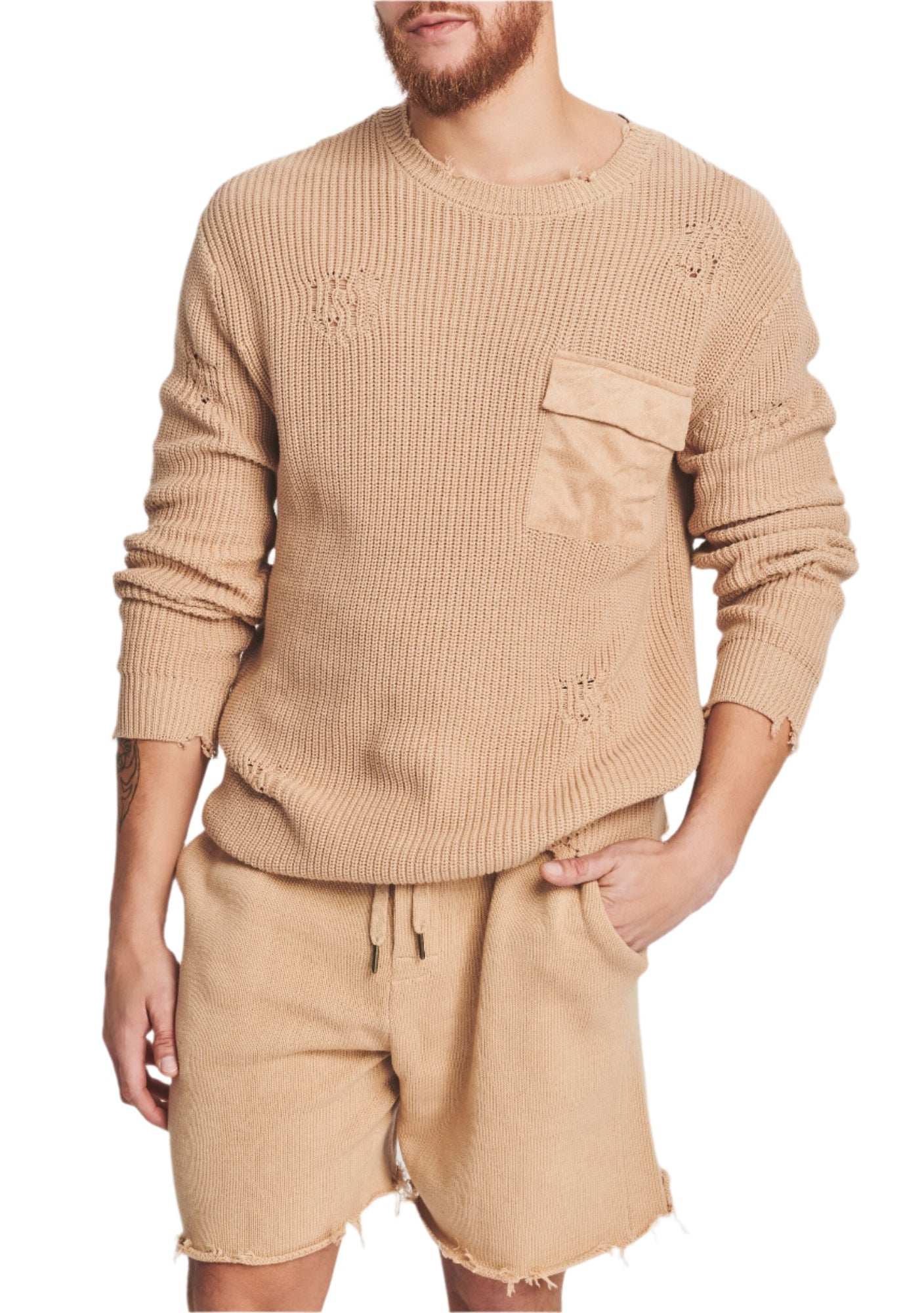 Unisex | Devin Sweater | Tan Distress