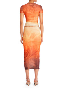 Womens | Nia Mesh Midi Skirt | Sunset Palm