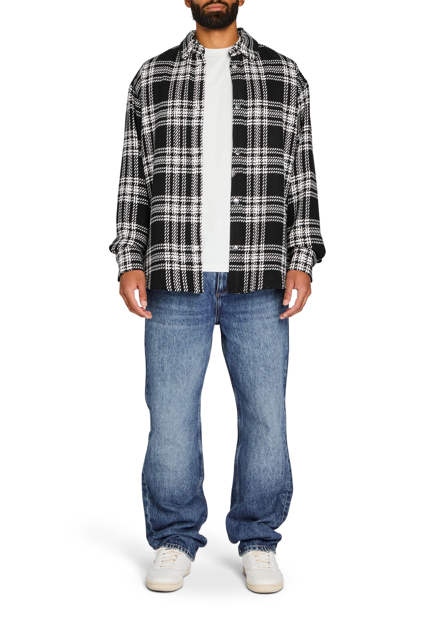 Mens | Dack Relaxed Wool Shacket | Black/White Plaid