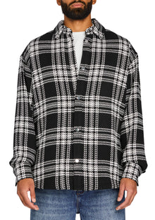 Mens | Dack Relaxed Wool Shacket | Black/White Plaid