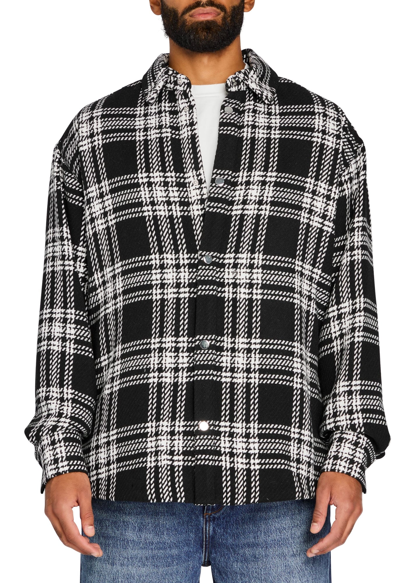 Mens | Dack Relaxed Wool Shacket | Black/White Plaid
