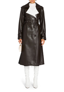 Womens | Estelle Vegan Leather Trench Coat | Ash Brown