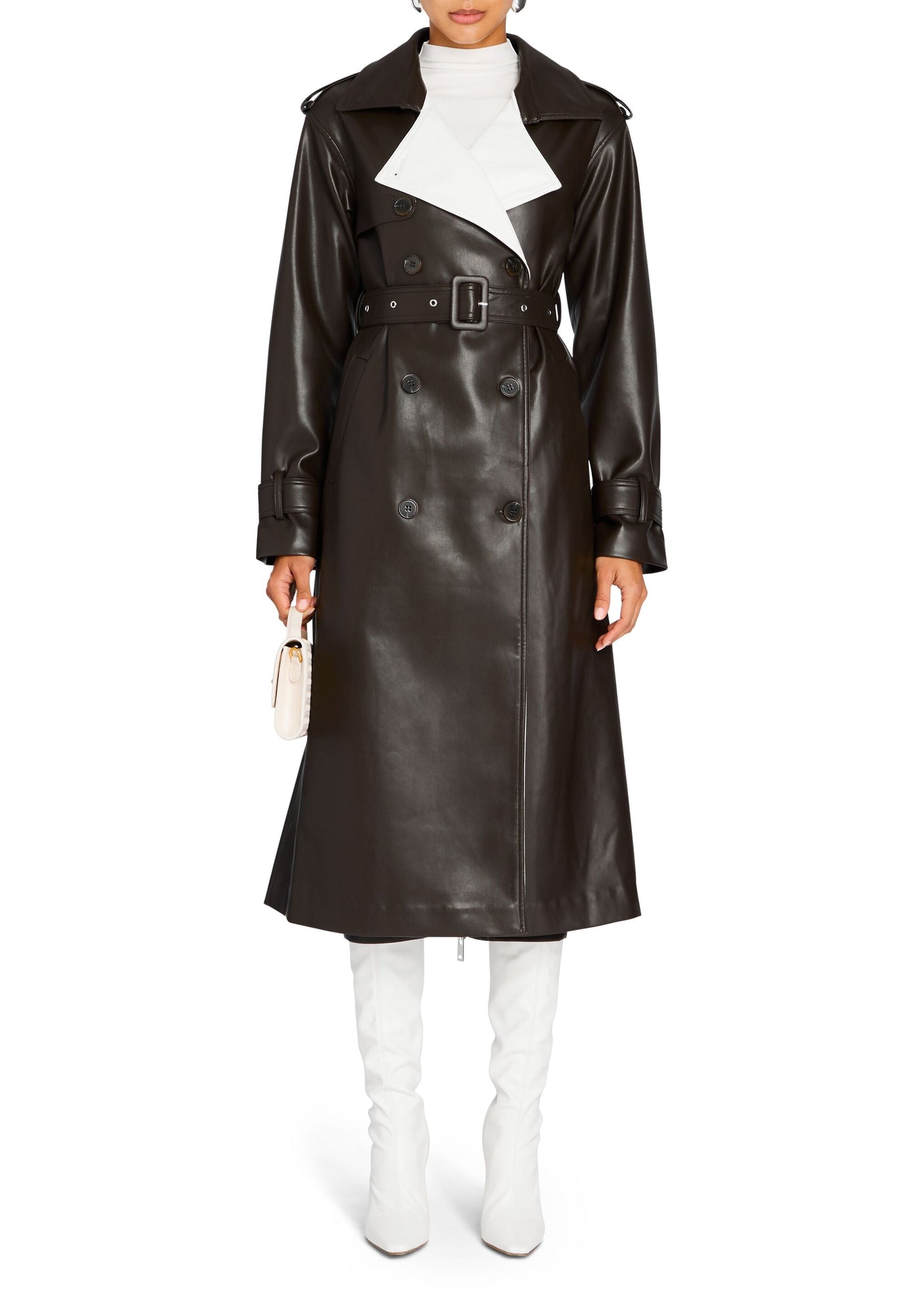 Womens | Estelle Vegan Leather Trench Coat | Ash Brown