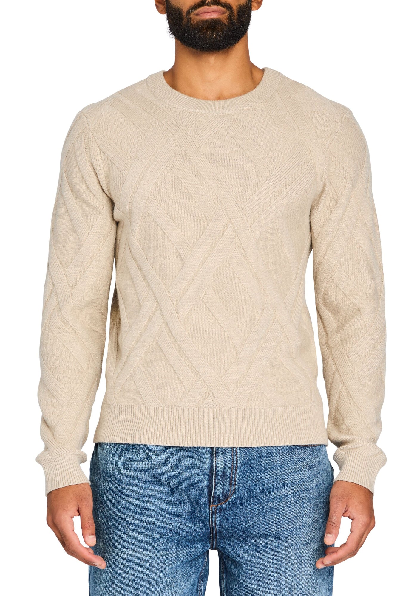 Mens | Joseph Grid Cable Sweater | Tan