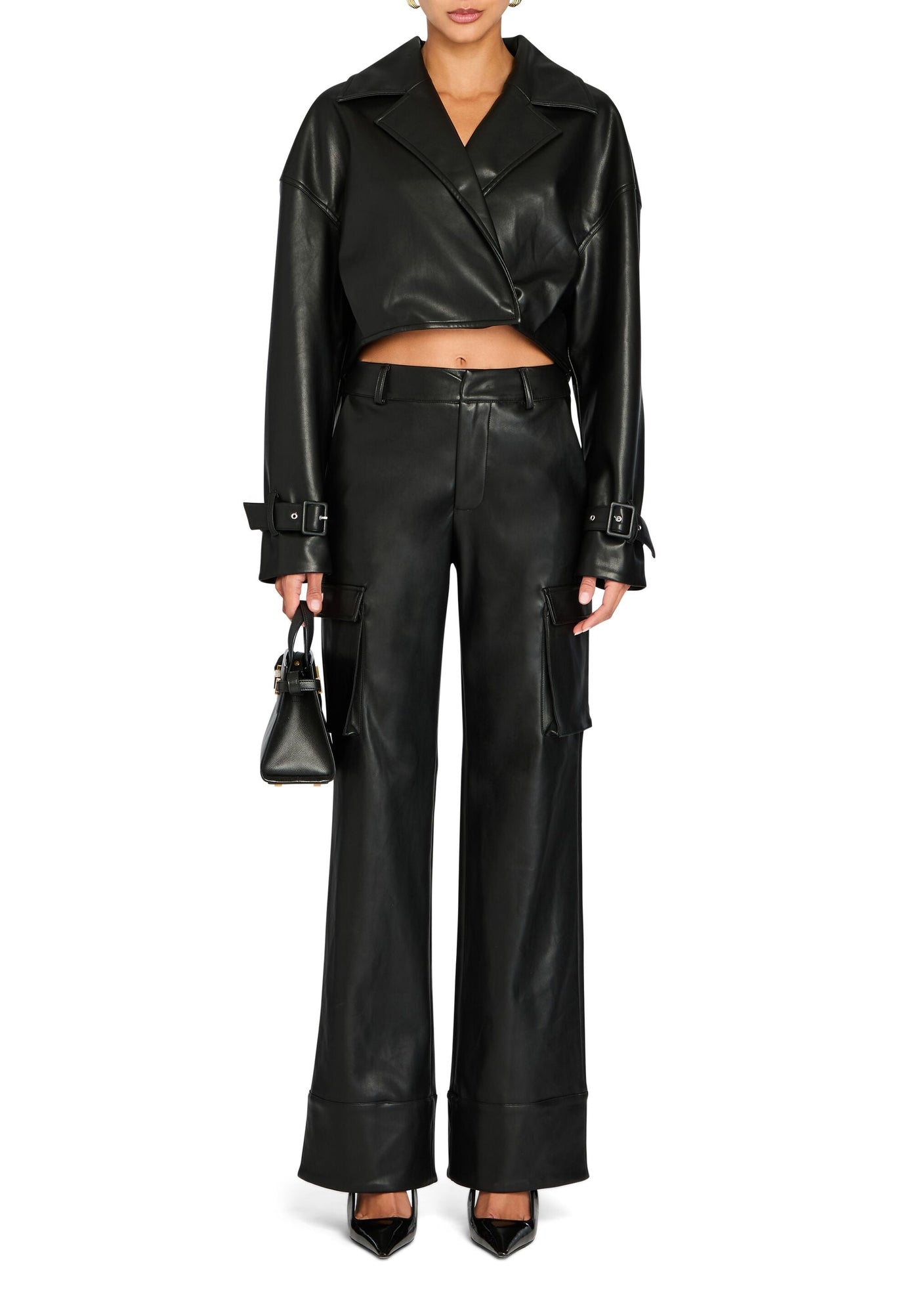 Womens | Fifer Vegan Leather Mid Rise Cargo Pant | Black