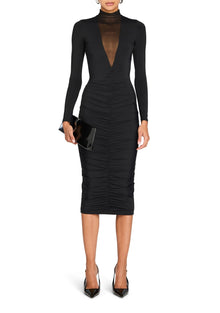 Womens | Priyanka Mesh V-Cut Midi Dress | Black