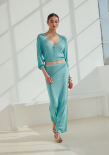 Womens | Harmony Metallic Knit Skirt | Frosted Sea