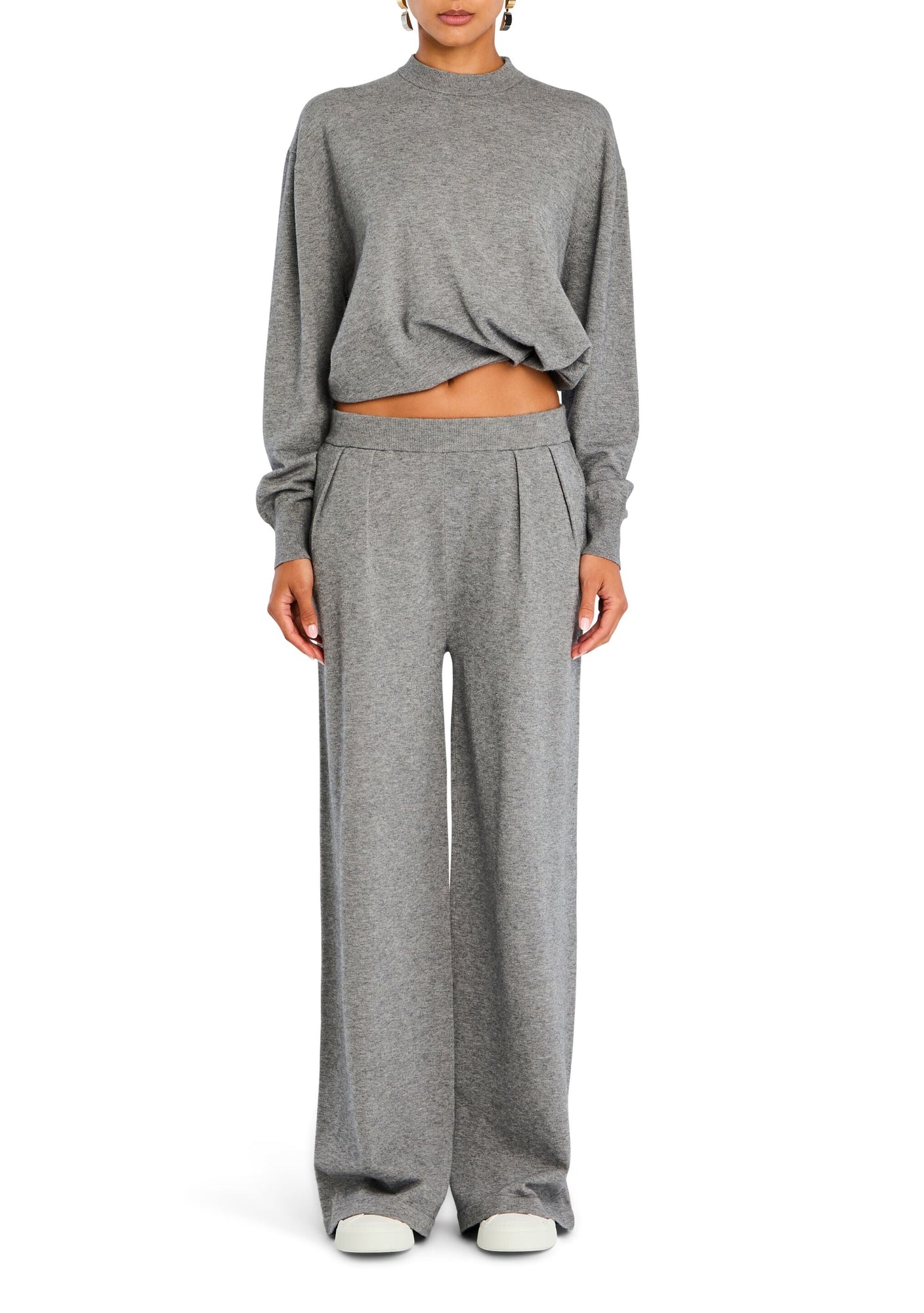 Womens | Alya Knit Pleated Trousers | Heathered Grey