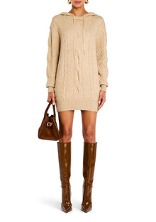 Womens | Cab Cable Knit Hoodie Dress | Tan
