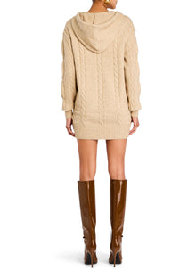 Womens | Cab Cable Knit Hoodie Dress | Tan