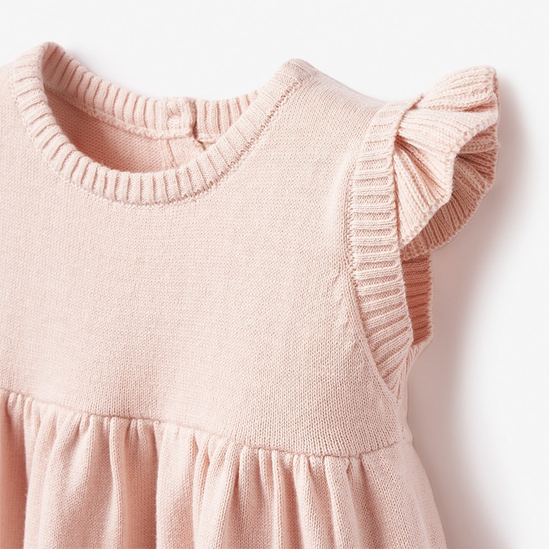 Girls | Garden Picnic Flutter Sleeve Knit Baby Dress | Pink