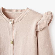 Girls | Taupe Flutter Sleeve Hand-Embroidered Baby Cardigan | Taupe