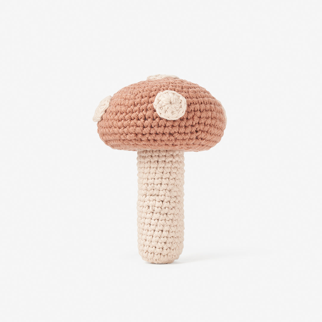 Unisex | Mushroom Knit Baby Rattle | Rust
