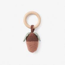 Unisex | Acorn Knit Wooden Baby Rattle | Brown