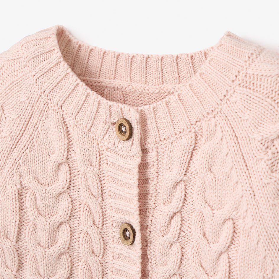 Girls | Pale Pink Horseshoe Cable Knit Baby Cardigan | Pink