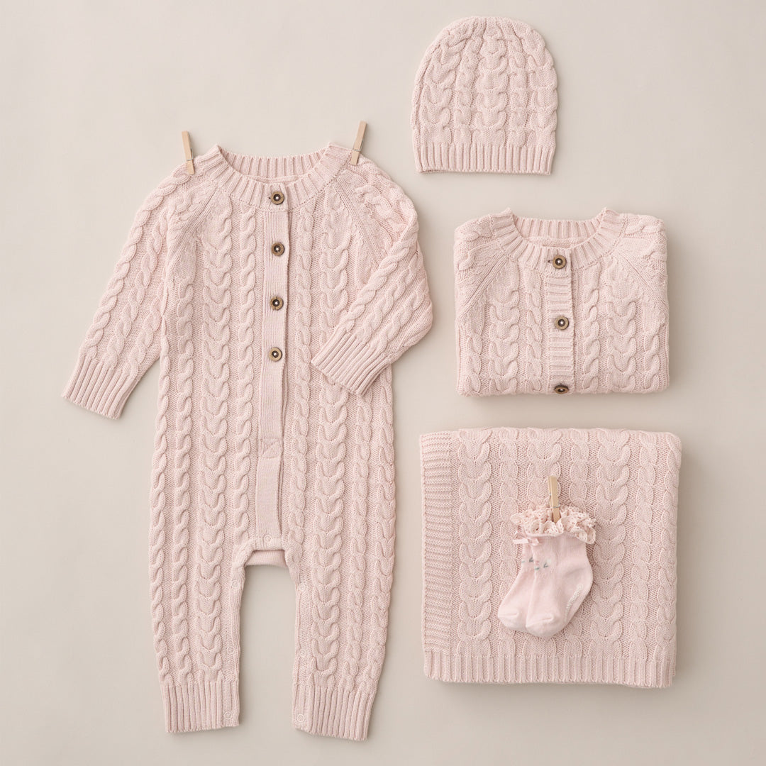 Girls | Pale Pink Horseshoe Cable Knit Baby Cardigan | Pink