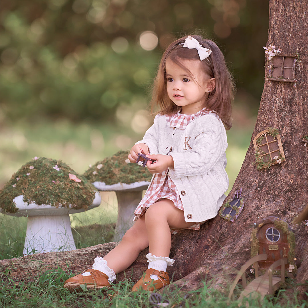 Unisex | Whisper White Horseshoe Cable Knit Baby Cardigan | White