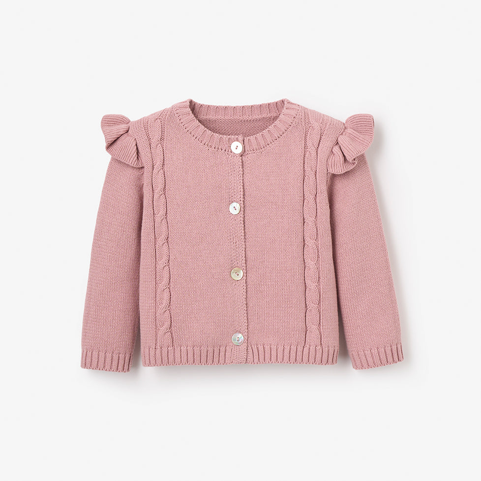 Girls | Mauve Flutter Sleeve Cable Cardigan | Mauve