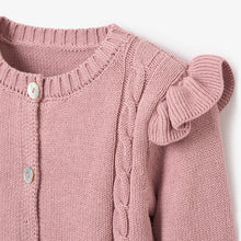 Girls | Mauve Flutter Sleeve Cable Cardigan | Mauve