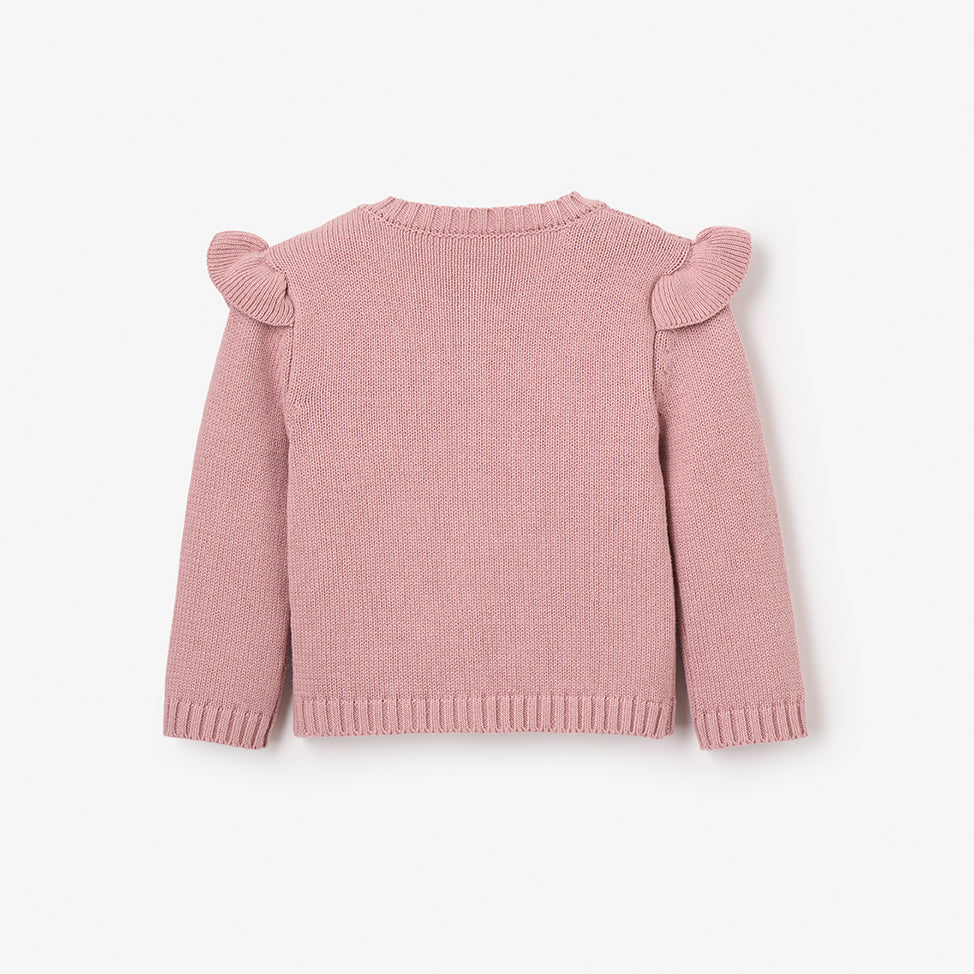 Girls | Mauve Flutter Sleeve Cable Cardigan | Mauve