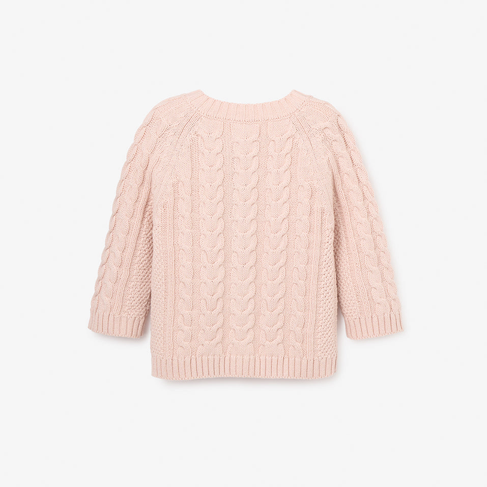 Girls | Pale Pink Horseshoe Cable Knit Baby Cardigan | Pink