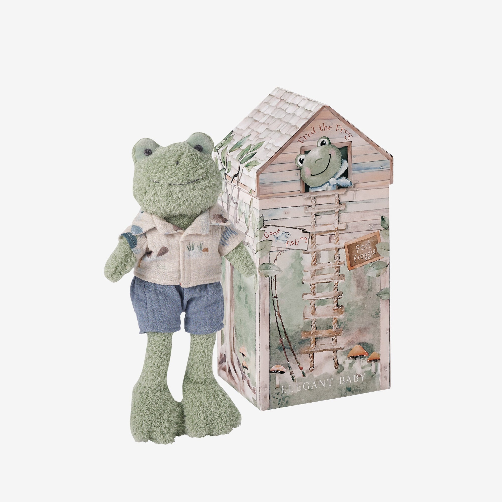 Unisex | Fred the Frog Boxed Plush Rattle Toy | Green