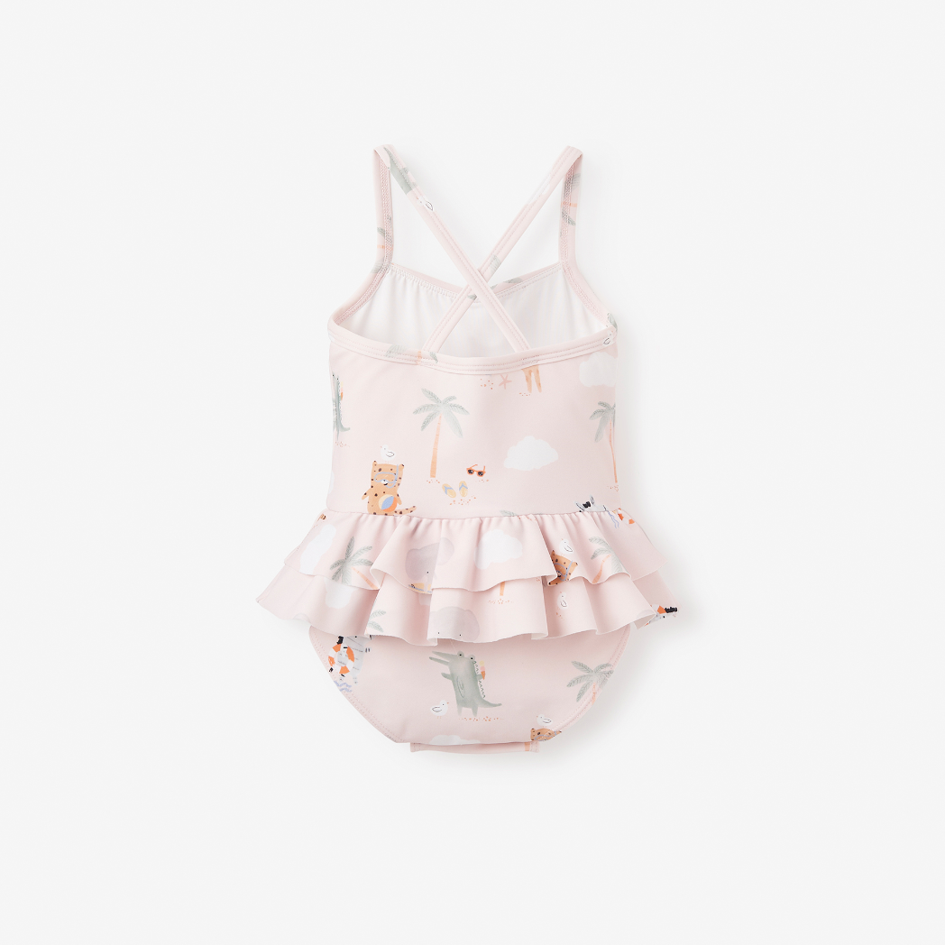Girls | Pale Pink Seaside Safari Baby Ruffle Swimsuit | Pink