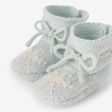 Unisex | Pale Blue Snowflake Garter Knit Baby Booties | Blue