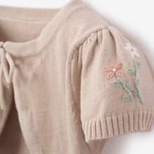 Girls | Embroidered Floral Bolero Cotton Knit Cardigan | Taupe