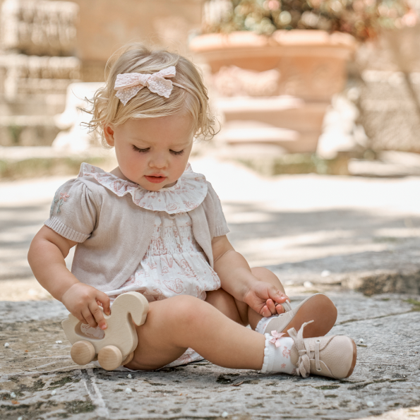 Girls | Embroidered Floral Bolero Cotton Knit Cardigan | Taupe