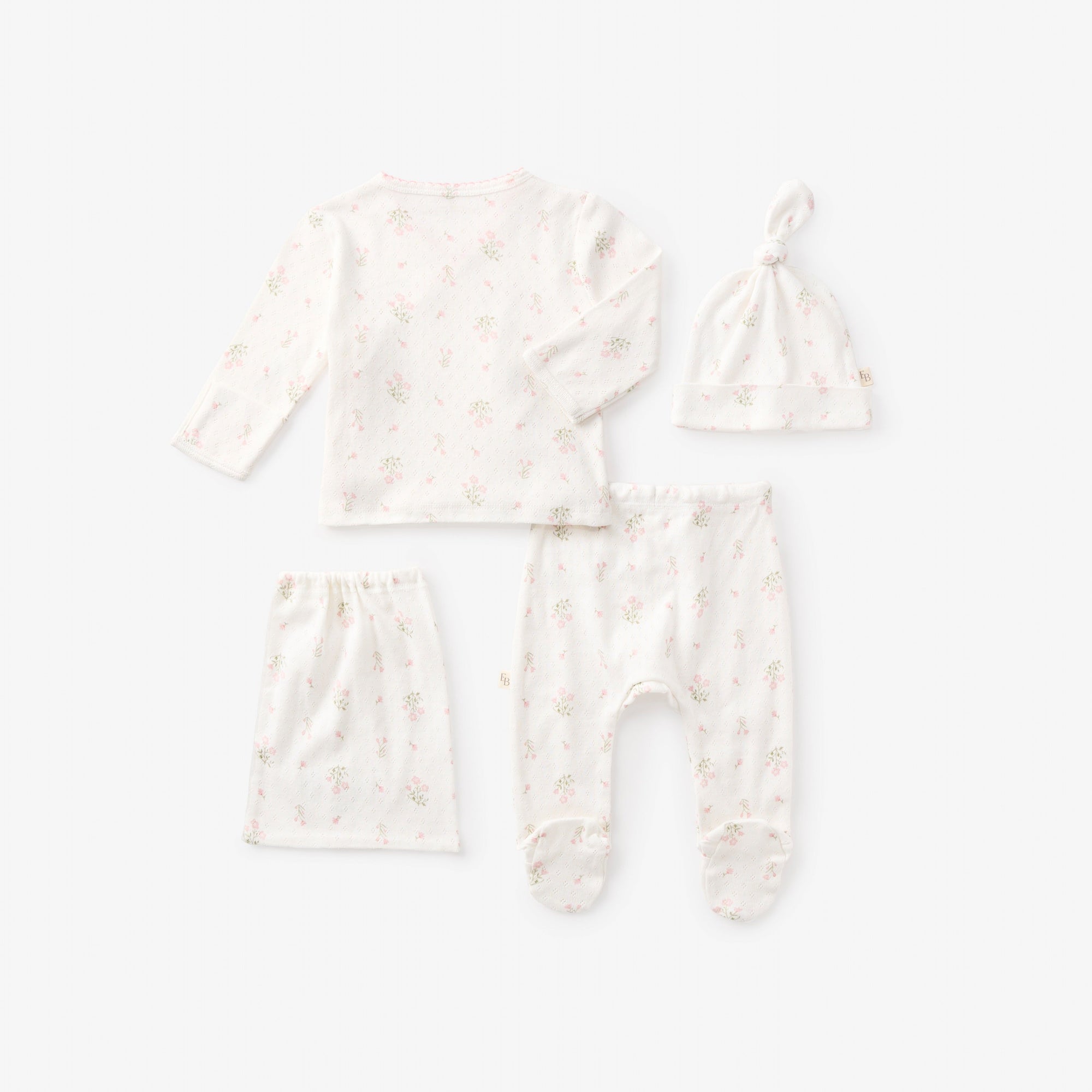 Girls | Folklore Floral Organic Cotton Pointelle Layette 3PC Set | White