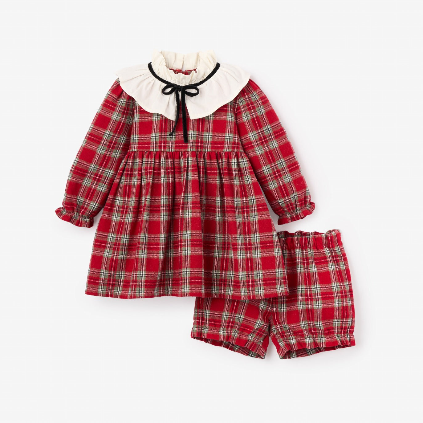 Girls | Holiday Red Tartan Dress w. Pleated Collar | Red
