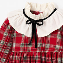 Girls | Holiday Red Tartan Dress w. Pleated Collar | Red