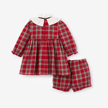 Girls | Holiday Red Tartan Dress w. Pleated Collar | Red
