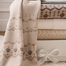 Unisex | Acorn Fairisle Knit Baby Blanket | Taupe