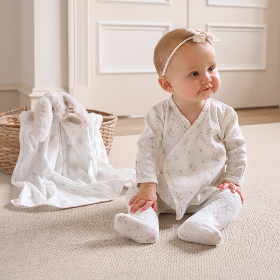 Girls | Folklore Floral Organic Cotton Pointelle Layette 3PC Set | White