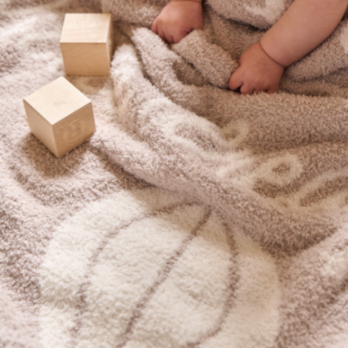 Unisex | Taupe Hot Air Balloon Feather Knit Baby Blanket | Taupe