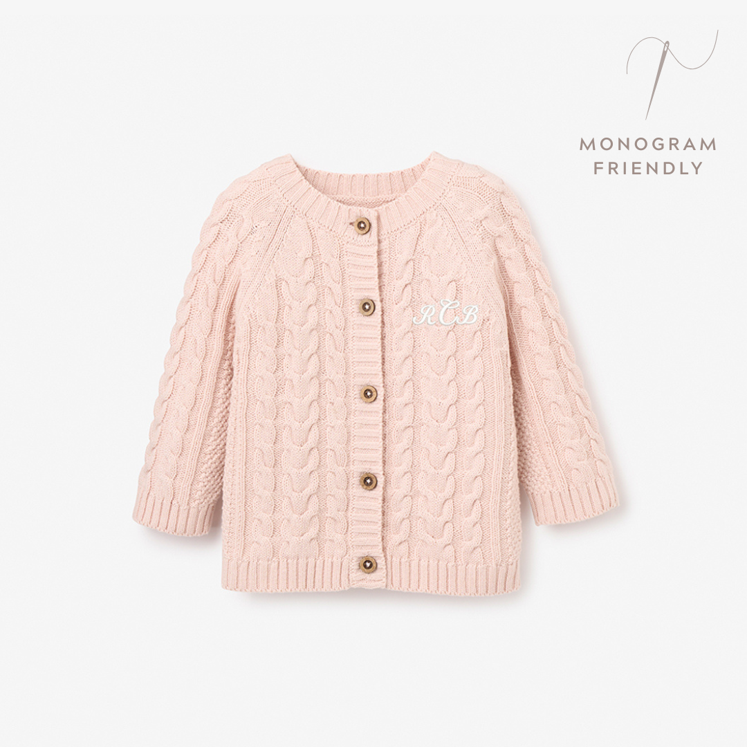 Girls | Pale Pink Horseshoe Cable Knit Baby Cardigan | Pink