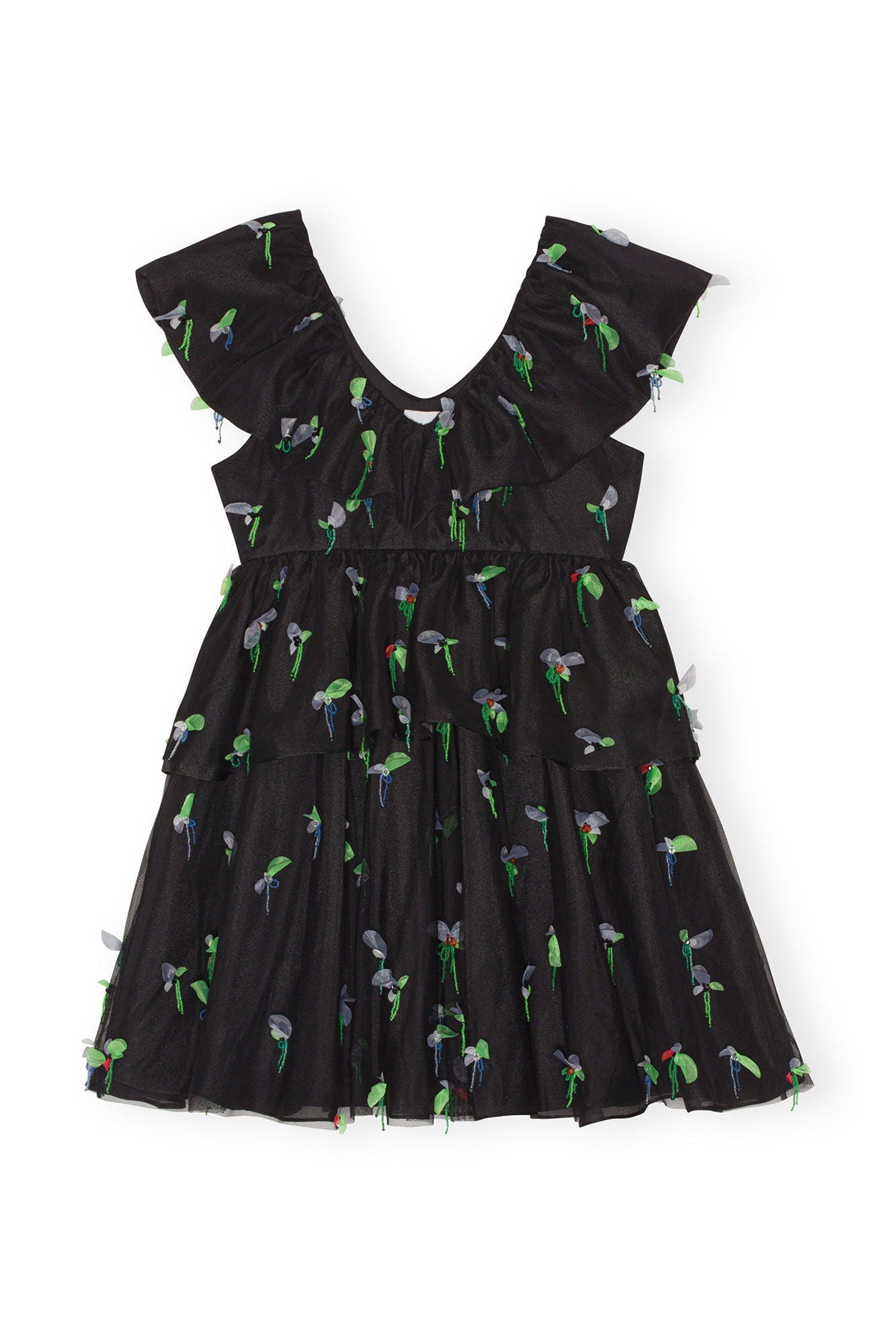 Embellished Mesh Mini Dress | Black