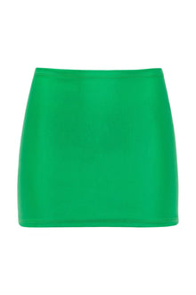 Green micro skirt with shimmer finish and elastic waistband.