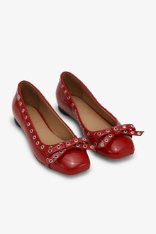Eyelet Bow Ballerinas | Racing Red