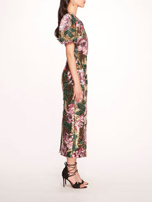 Bubble Sleeve Sequin Midi Dress | Marchesa