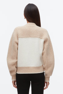 Colorblock Zip Cardigan | Ivory/Beige