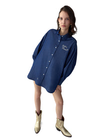 Long Sleeve Oversized Button Down Top With Embroidery