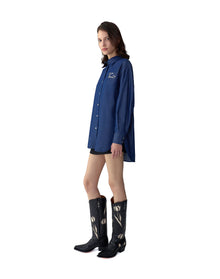 Long Sleeve Oversized Button Down Top With Embroidery