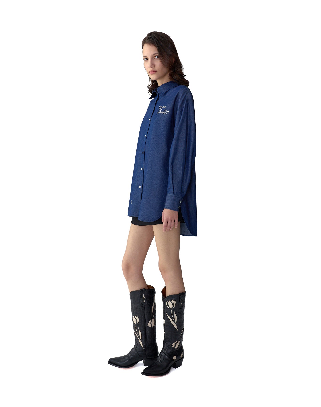 Long Sleeve Oversized Button Down Top With Embroidery