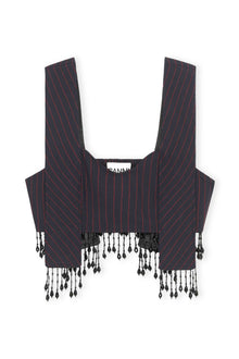 Stretch Stripe Beaded Fringes Panel Strap Top | Sky Captain