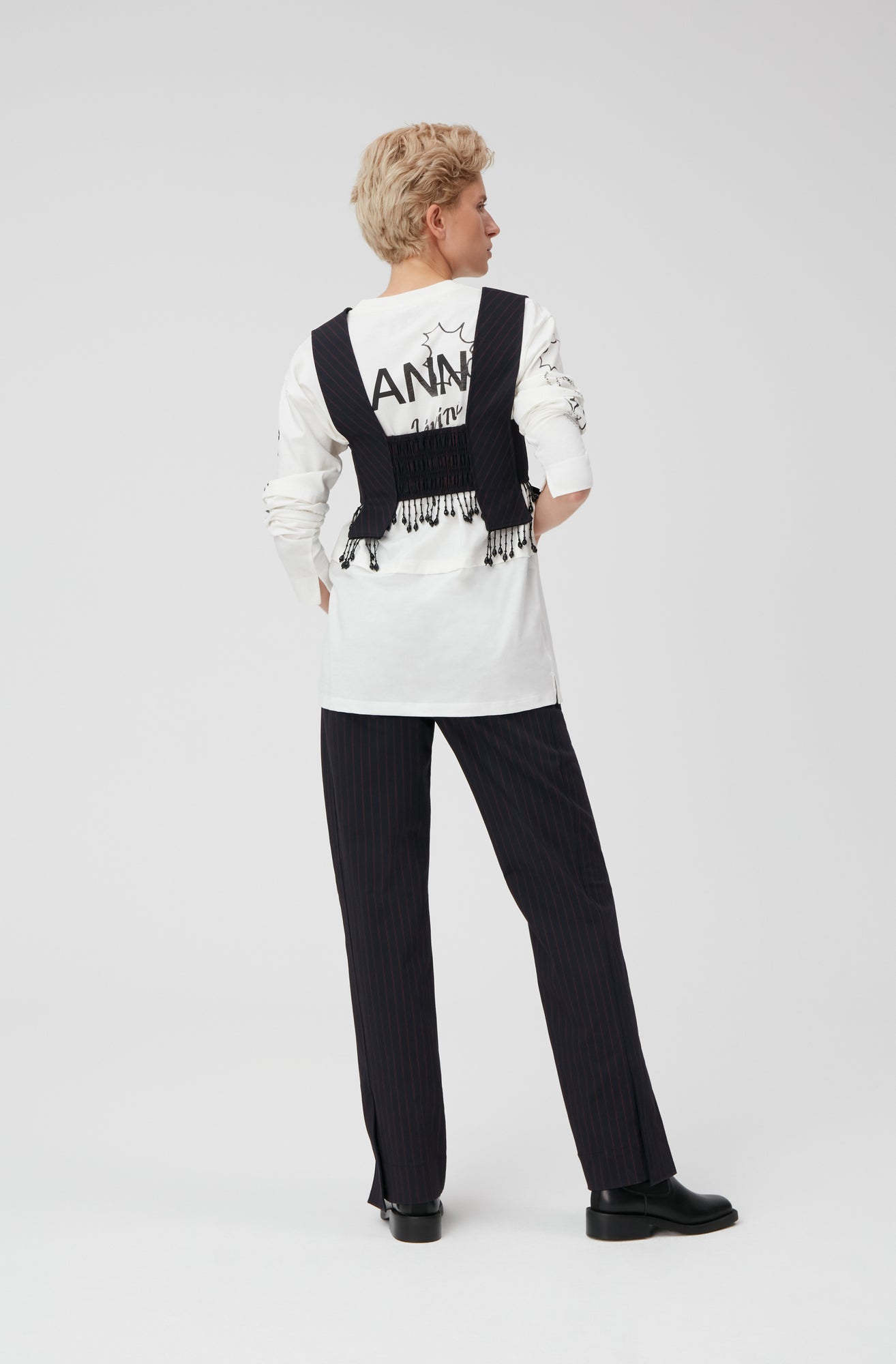 Stretch Stripe Beaded Fringes Panel Strap Top | Sky Captain