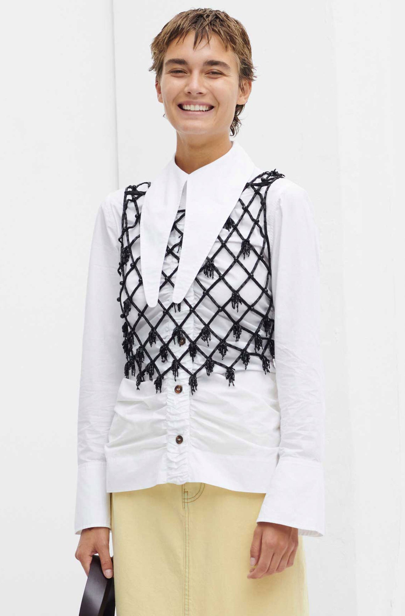 Beaded Netting Crop Top | Black